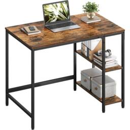 VOGREX Rustic Brown Industrial Desk 100x50cm Black Steel Frame Office Table - Size: 100x50 cm - thumbnail 1