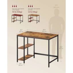 VOGREX Rustic Brown Industrial Desk 100x50cm Black Steel Frame Office Table - Size: 100x50 cm - thumbnail 2