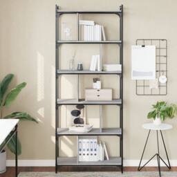 Berkfield Home Decorative Bookcase 6-Tier Grey Sonoma 76x32x192 cm Engineered Wood - Size: 76 x 32 x 192 cm - thumbnail 2