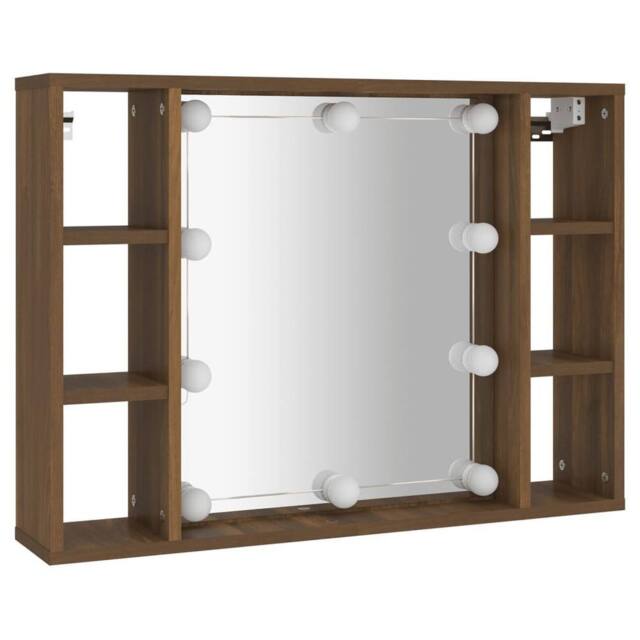 Berkfield Home Mirror Cabinet with LED Brown Oak 76x15x55 cm - Size: 76 x 15 x 55 cm - image 1