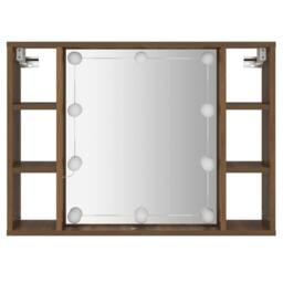 Berkfield Home Mirror Cabinet with LED Brown Oak 76x15x55 cm - Size: 76 x 15 x 55 cm - thumbnail 7