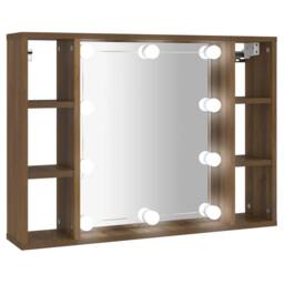 Berkfield Home Mirror Cabinet with LED Brown Oak 76x15x55 cm - Size: 76 x 15 x 55 cm - thumbnail 3