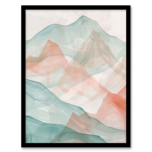 "Artery8 Abstract Mont Blanc Mountain Hills Watercolour Framed Art Print - Size: W12"" x H16""" - image 1