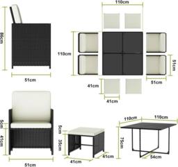 Gartistgo 9 Piece Rattan Garden Dining Set with Table, Chairs & Footstools in Black - thumbnail 7