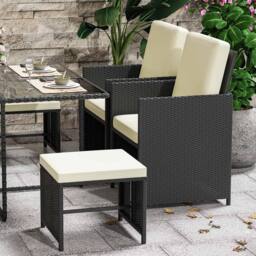 Gartistgo 9 Piece Rattan Garden Dining Set with Table, Chairs & Footstools in Black - thumbnail 3