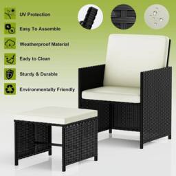Gartistgo 9 Piece Rattan Garden Dining Set with Table, Chairs & Footstools in Black - thumbnail 6
