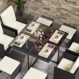 Gartistgo 9 Piece Rattan Garden Dining Set with Table, Chairs & Footstools in Black - thumbnail 2