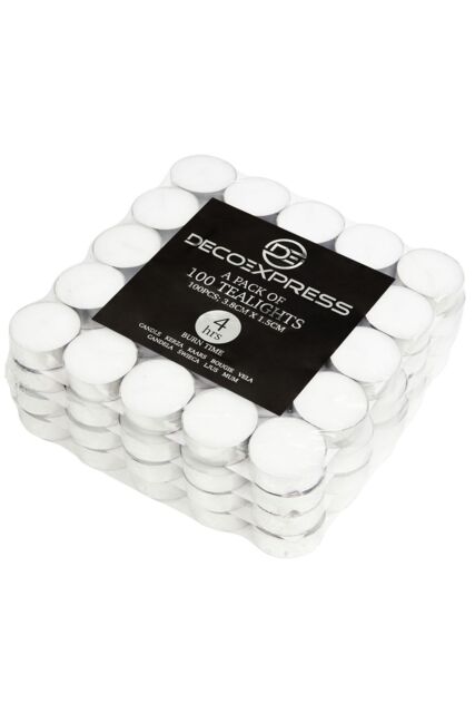 Deco Express Unscented White Colour Tealight Candle 4 Hours Pack of 100 - image 1