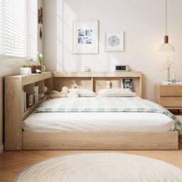 STILVORA Bed Frame 4ft6 Double with Storage Oak in Khaki - thumbnail 2
