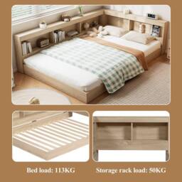 STILVORA Bed Frame 4ft6 Double with Storage Oak in Khaki - thumbnail 8