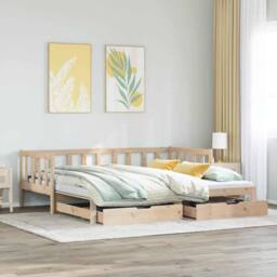 Berkfield Home Versatile Daybed with Trundle & Drawers without Mattress 80x200 cm in Light Tan - thumbnail 2