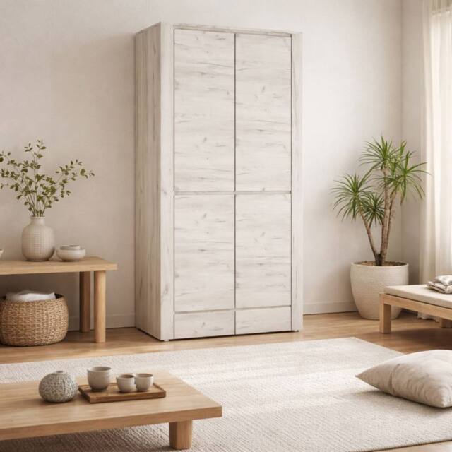 Wyld Haus Norwich Soft Grey Oak Effect Fitted Wardrobe 2 Door 2 Drawer - image 1