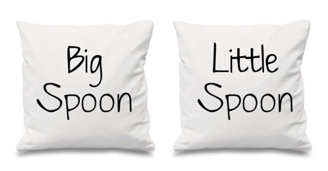 60 SECOND MAKEOVER Big Spoon Little Spoon Cushion Covers in White - Size: 40 cm x 40 cm