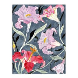 "Artery8 Pink Lily Flowers Stylised Detailed Floral Wall Art Print - Size: W24"" x H32""" - thumbnail 1