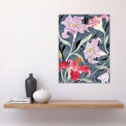 "Artery8 Pink Lily Flowers Stylised Detailed Floral Wall Art Print - Size: W24"" x H32""" - thumbnail 4