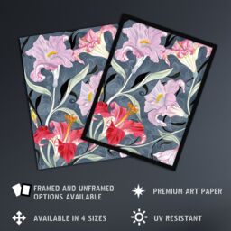 "Artery8 Pink Lily Flowers Stylised Detailed Floral Wall Art Print - Size: W24"" x H32""" - thumbnail 2