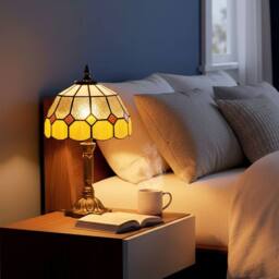 Wyld Haus Handmade Art Deco Stained Glass Table Lamp - Orange Rim, Bronze Base in Yellow - thumbnail 3