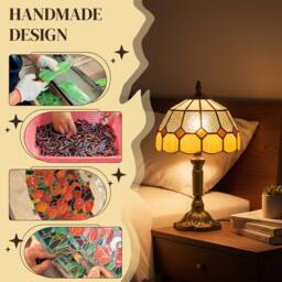 Wyld Haus Handmade Art Deco Stained Glass Table Lamp - Orange Rim, Bronze Base in Yellow - thumbnail 5