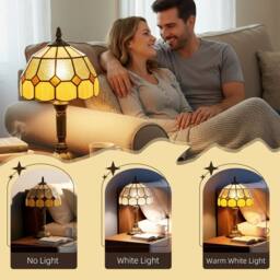 Wyld Haus Handmade Art Deco Stained Glass Table Lamp - Orange Rim, Bronze Base in Yellow - thumbnail 6