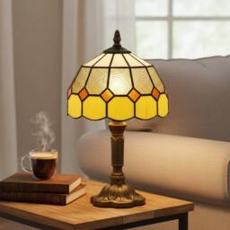 Wyld Haus Handmade Art Deco Stained Glass Table Lamp - Orange Rim, Bronze Base in Yellow - thumbnail 9