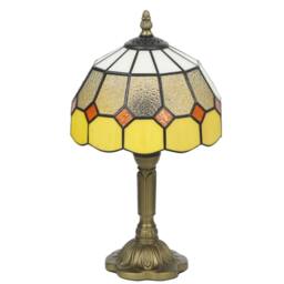 Wyld Haus Handmade Art Deco Stained Glass Table Lamp - Orange Rim, Bronze Base in Yellow - thumbnail 2