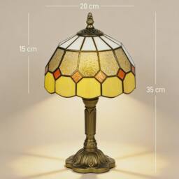 Wyld Haus Handmade Art Deco Stained Glass Table Lamp - Orange Rim, Bronze Base in Yellow - thumbnail 4