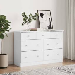 Berkfield Home Chest of Drawers ALTA White 112x35x73 cm Solid Wood Pine - Size: 112 x 35 x 73 cm - thumbnail 2