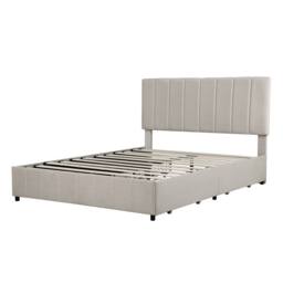BTM Double Bed with 4 Storage Drawers & Velvet Upholstery in Beige - thumbnail 7