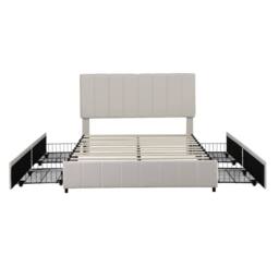 BTM Double Bed with 4 Storage Drawers & Velvet Upholstery in Beige - thumbnail 9