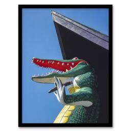 Artery8 John Margolies Gatorland Zoo Alligator With Cigar Photo Framed Art in Blue - Size: A4 - thumbnail 1