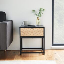 VonHaus Dalton 1 Drawer Chevron Design Living Room Side Table in Black