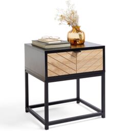 VonHaus Dalton 1 Drawer Chevron Design Living Room Side Table in Black - thumbnail 2