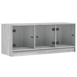 Berkfield Home TV Cabinet with Glass Doors Grey Sonoma 102x37x42 cm - Size: 102 x 37 x 42 cm - thumbnail 2