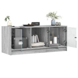 Berkfield Home TV Cabinet with Glass Doors Grey Sonoma 102x37x42 cm - Size: 102 x 37 x 42 cm - thumbnail 5