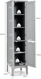 Gymax Bathroom Tall Cabinet 5-Tier Narrow Organizer with 2 Shelves & Doors in Grey - thumbnail 2