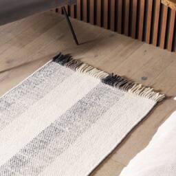 Wyld and Coco Off-White Handwoven Wool Rug 80 x 150 cm with Tassels in White - Size: 80 cm x 150 cm - thumbnail 1