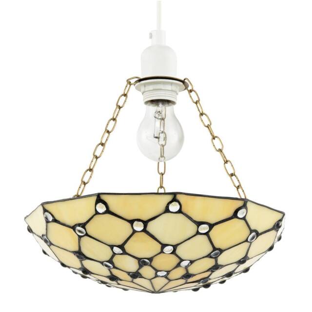 Happy Homewares Amber Toned & Clear Beaded Tiffany Glass Easy Fit Bowl Pendant Shade - image 1