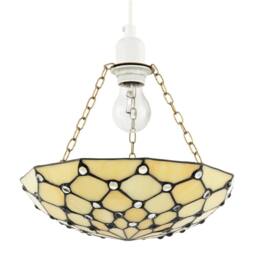 Happy Homewares Amber Toned & Clear Beaded Tiffany Glass Easy Fit Bowl Pendant Shade - thumbnail 1