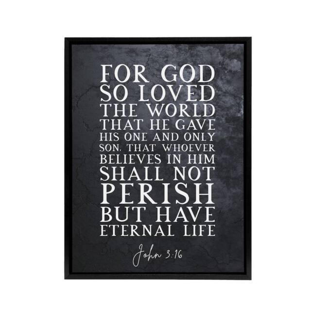 "Artery8 John 3 16 For God So Loved The World Bible Quote Framed Canvas Wall Art Print in Grey - Size: W24"" x H32""" - image 1