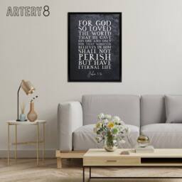 "Artery8 John 3 16 For God So Loved The World Bible Quote Framed Canvas Wall Art Print in Grey - Size: W24"" x H32""" - thumbnail 3