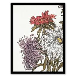 Artery8 Chrysanthemums Flower Painting Vintage Framed Wall Art Print Graag in White - Size: A4 - thumbnail 1