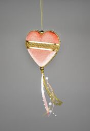 Shatchi Pink Heart Decoration 11x26cm - Christmas Hanging Decoration - Size: 11x26 cm