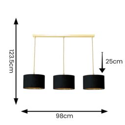 ValueLights Reni Black Velvet & Gold Shade 3 Drop Bar Gold Diner Ceiling Light with Bulbs - thumbnail 7