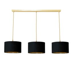 ValueLights Reni Black Velvet & Gold Shade 3 Drop Bar Gold Diner Ceiling Light with Bulbs - thumbnail 2
