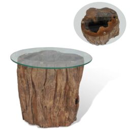 Berkfield Home Coffee Table Teak Glass 50x40 cm in Brown - thumbnail 1