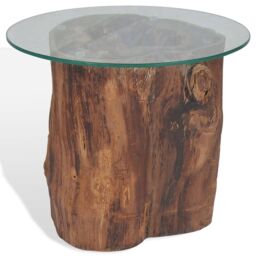 Berkfield Home Coffee Table Teak Glass 50x40 cm in Brown - thumbnail 4