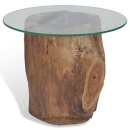 Berkfield Home Coffee Table Teak Glass 50x40 cm in Brown - thumbnail 3