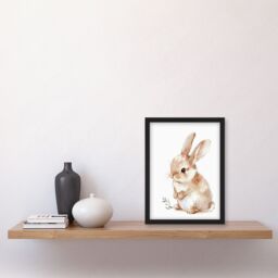 "Artery8 Adorable Fluffy Baby Bunny Animal Watercolour Framed Art Print in Beige - Size: W12"" x H16""" - thumbnail 4