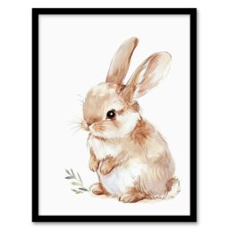 "Artery8 Adorable Fluffy Baby Bunny Animal Watercolour Framed Art Print in Beige - Size: W12"" x H16""" - thumbnail 1