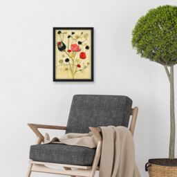 Artery8 Wild Flower Pastel & Ink Illustration Abstract Artwork Framed Wall Art Print A4 in Black - thumbnail 2
